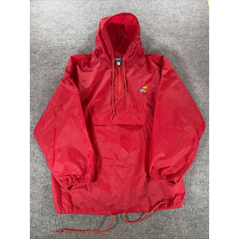 Vintage 80s Dunbrooke Drifter Kansas Jayhawks KU Windbreaker Jacket Hood Nylon L